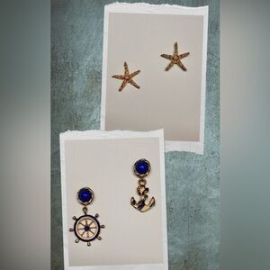 Lot nautical anchor wheel and starfish earrings